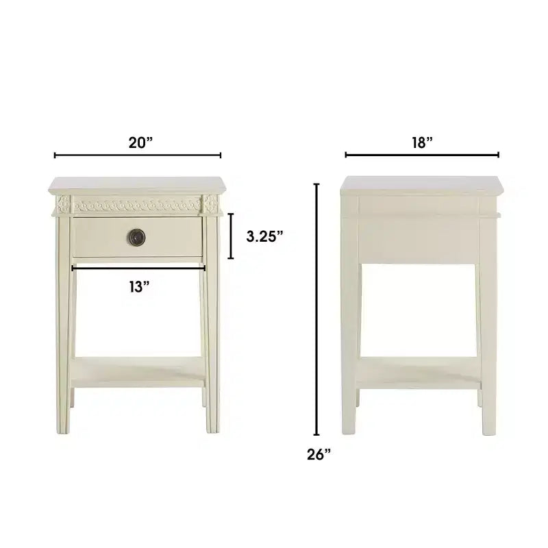 Antique White One-Drawer End Table - French Countryside Style