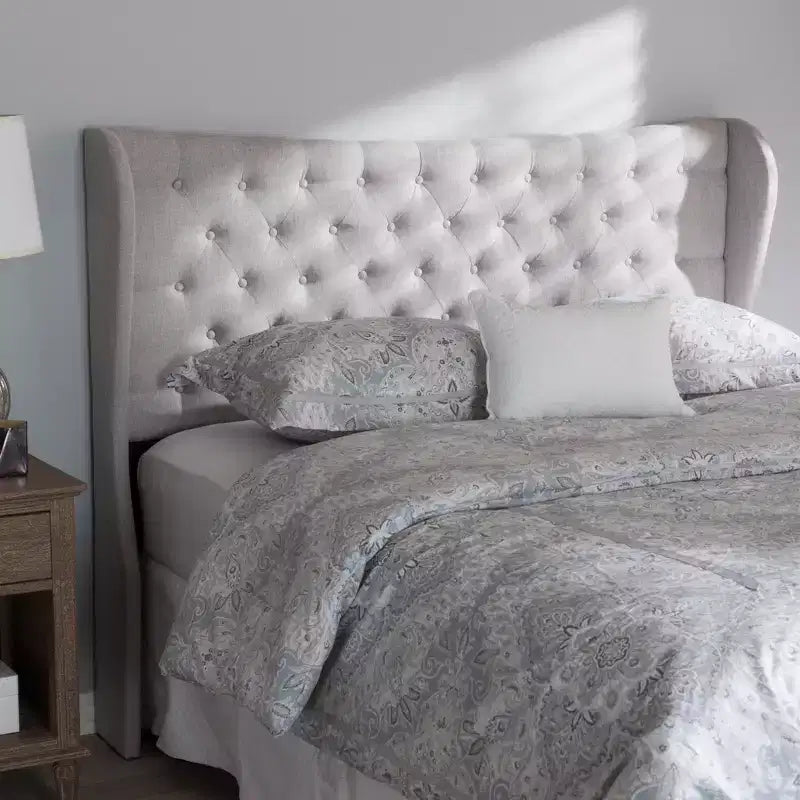 Modern Fabric Button Tufted Winged Headboard - Gray