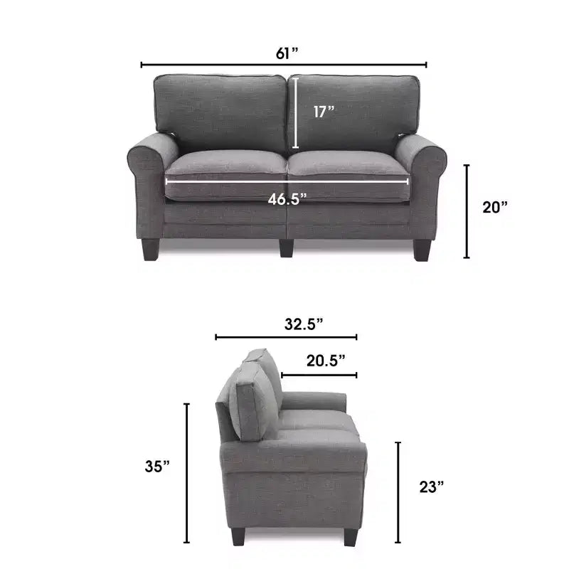 61 Inch Copenhagen Loveseat - Polyester Fabric, Tool-Free Assembly