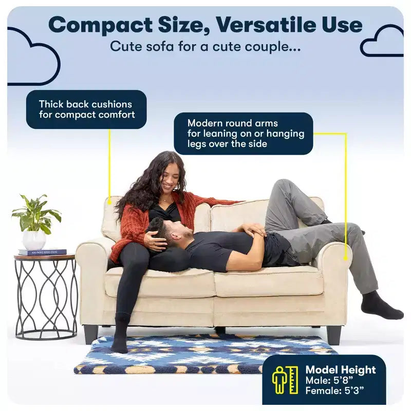 61 Inch Copenhagen Loveseat - Polyester Fabric, Tool-Free Assembly