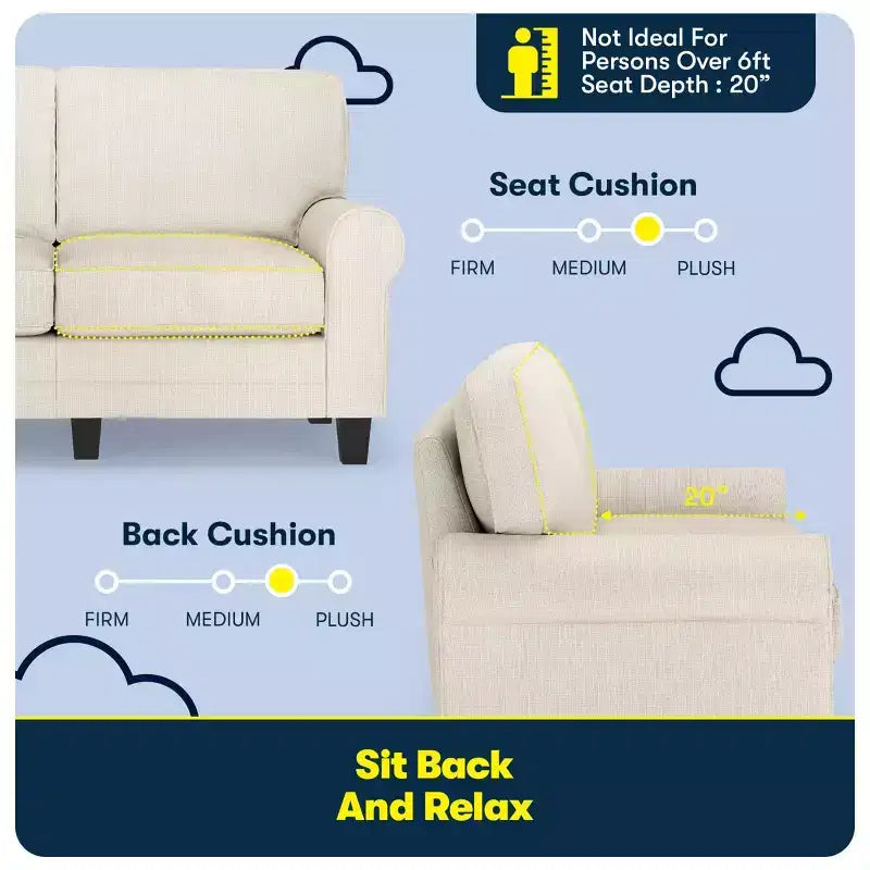 61 Inch Copenhagen Loveseat - Polyester Fabric, Tool-Free Assembly