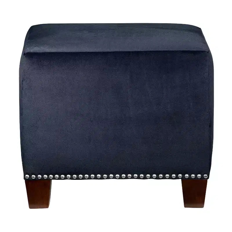 Square Nailhead Trim Ottoman - 19x19x16 Inch, 250 lb, Padded Seat, Polyester, Wood Frame