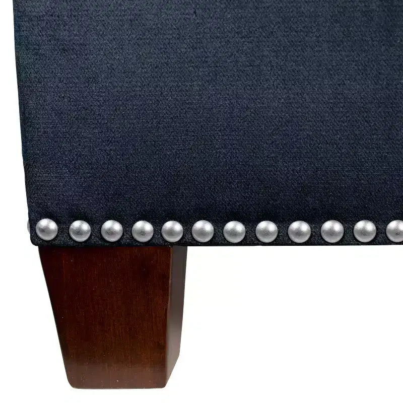 Square Nailhead Trim Ottoman - 19x19x16 Inch, 250 lb, Padded Seat, Polyester, Wood Frame