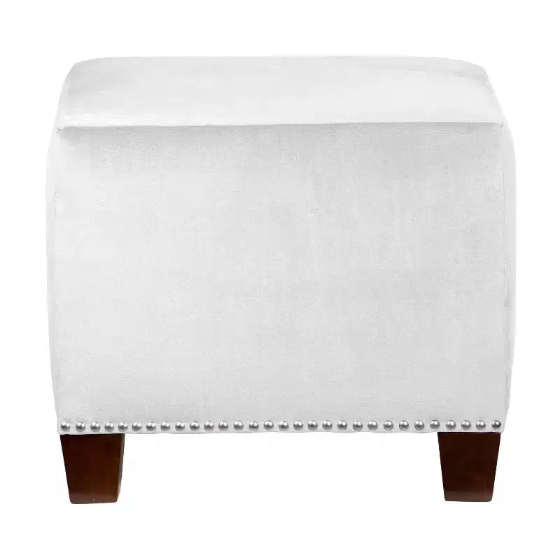 Square Nailhead Trim Ottoman - 19x19x16 Inch, 250 lb, Padded Seat, Polyester, Wood Frame