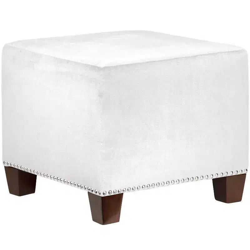 Square Nailhead Trim Ottoman - 19x19x16 Inch, 250 lb, Padded Seat, Polyester, Wood Frame