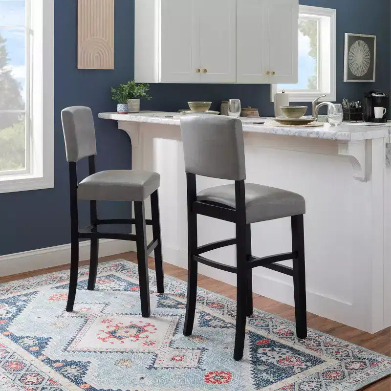 Morocco Upholstered Barstool - Faux Leather, Rubberwood Frame, 30 Inch Seat Height, 225 lb