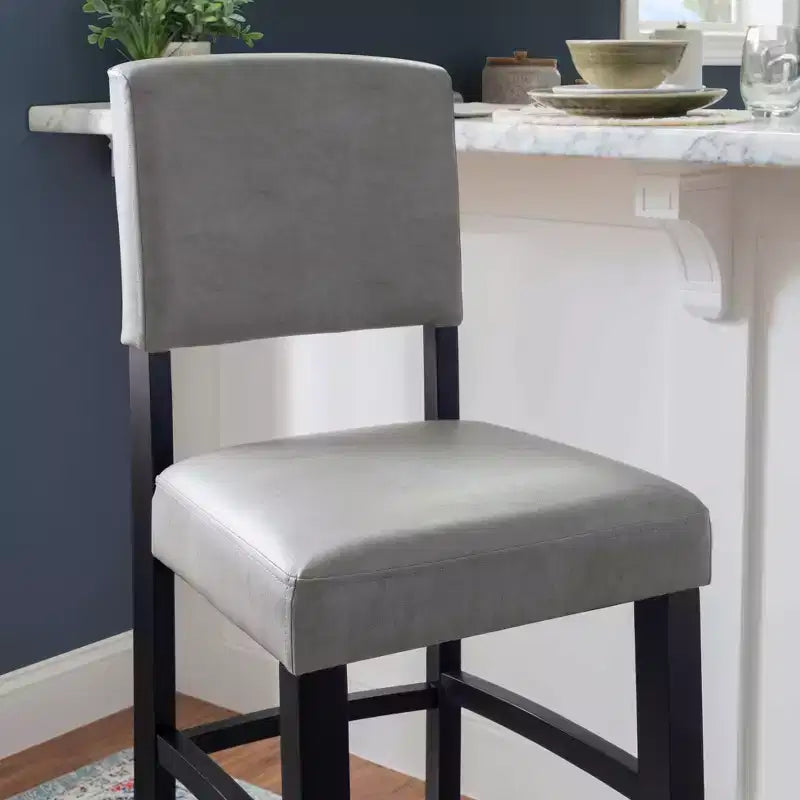 Morocco Upholstered Barstool - Faux Leather, Rubberwood Frame, 30 Inch Seat Height, 225 lb