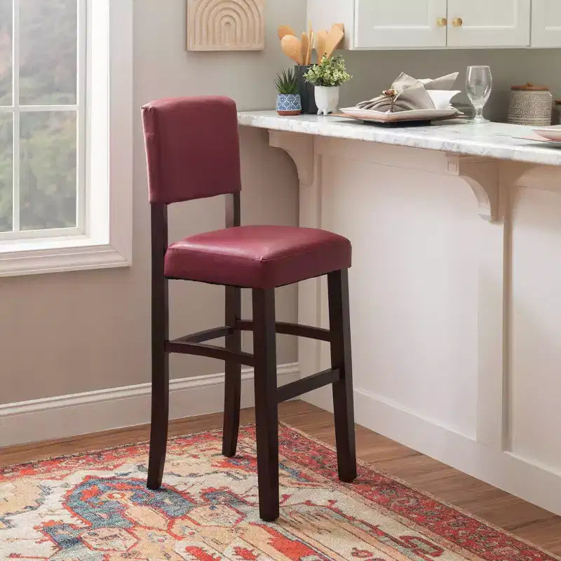 Morocco Upholstered Barstool - Faux Leather, Rubberwood Frame, 30 Inch Seat Height, 225 lb