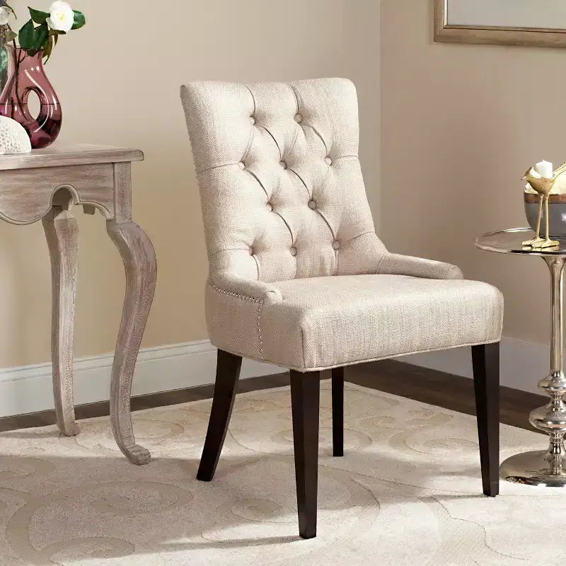 19" H Tufted Dining Chair with Nail Head Trim - Taupe